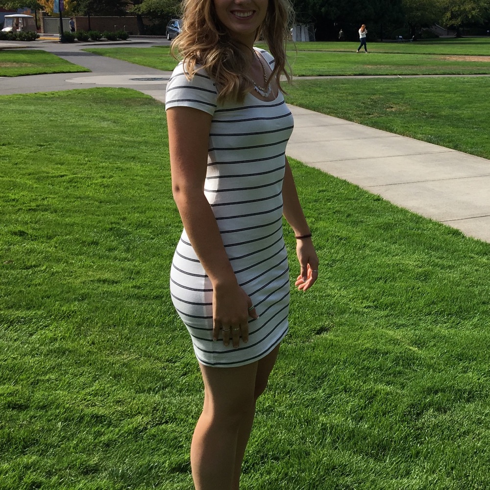 Black and white striped dress